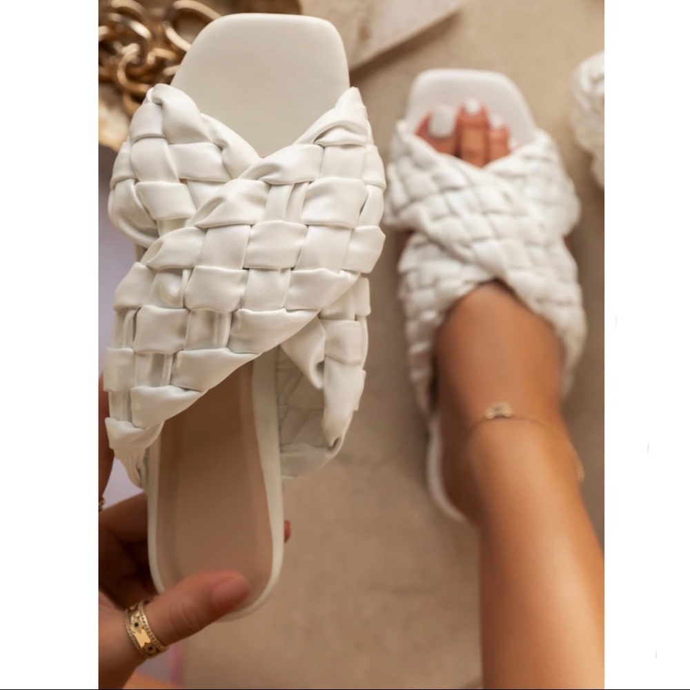 White Braided Cross Over Sandal